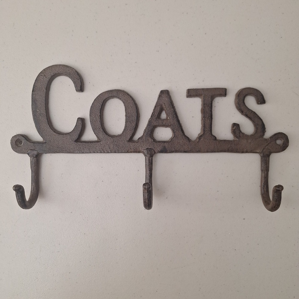 Vintage Cast‎ Iron Metal 3 Arm Coat Hook Rack Wall Hanging Heavy 14" x 7"